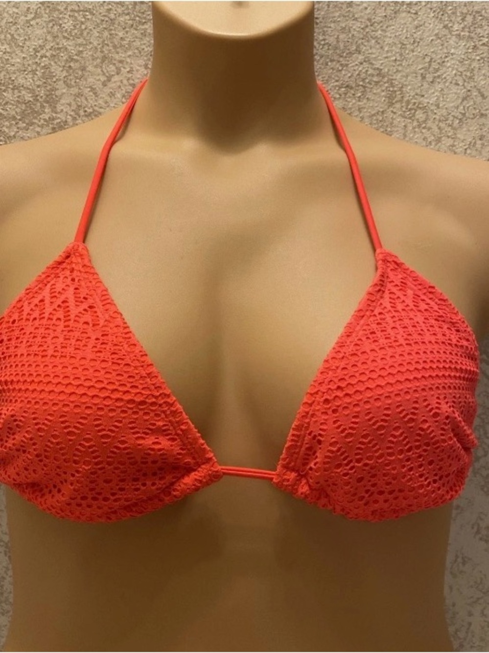 No Boundaries Glow Orange Laser Cut Overlay Triangle Bikini Top